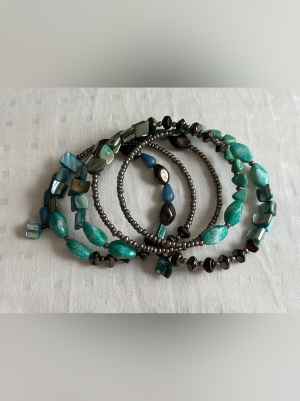 Turquoise & Hematite Beaded Wrap Bracelet Set - Unbranded